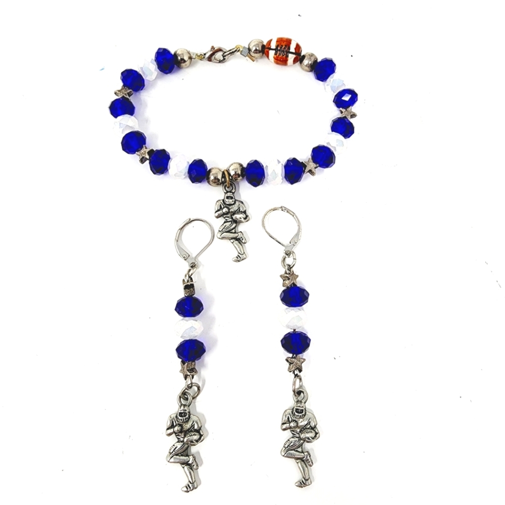 Football beaded earrings and bracelet set